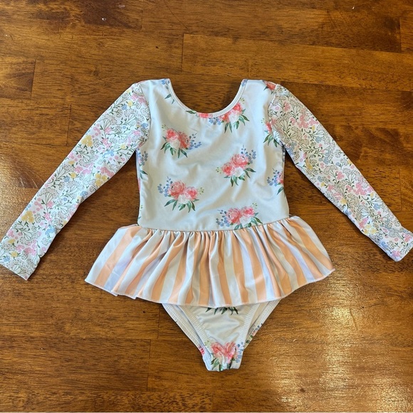 SweetHoney Other - Sweethoney Light mint peach floral striped tutu leotard size 12 months